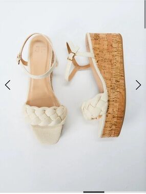 JustFab Cream Braided Cork Wedge Sandals